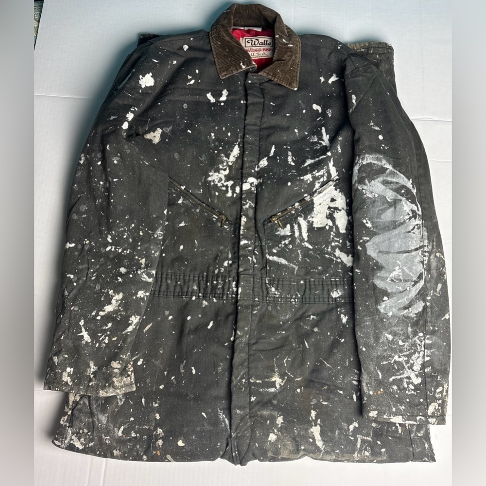 Vintage Walls Men’s XL Tall Coveralls Dark Gray Insulated Damaged Paint Marks